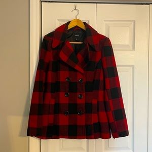 Red and Black Buffalo Plaid Pea Coat